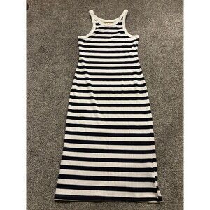 MOTHER The Chin Ups Midi Dress Size M Navy Blue White Stripe Ribbed Tank